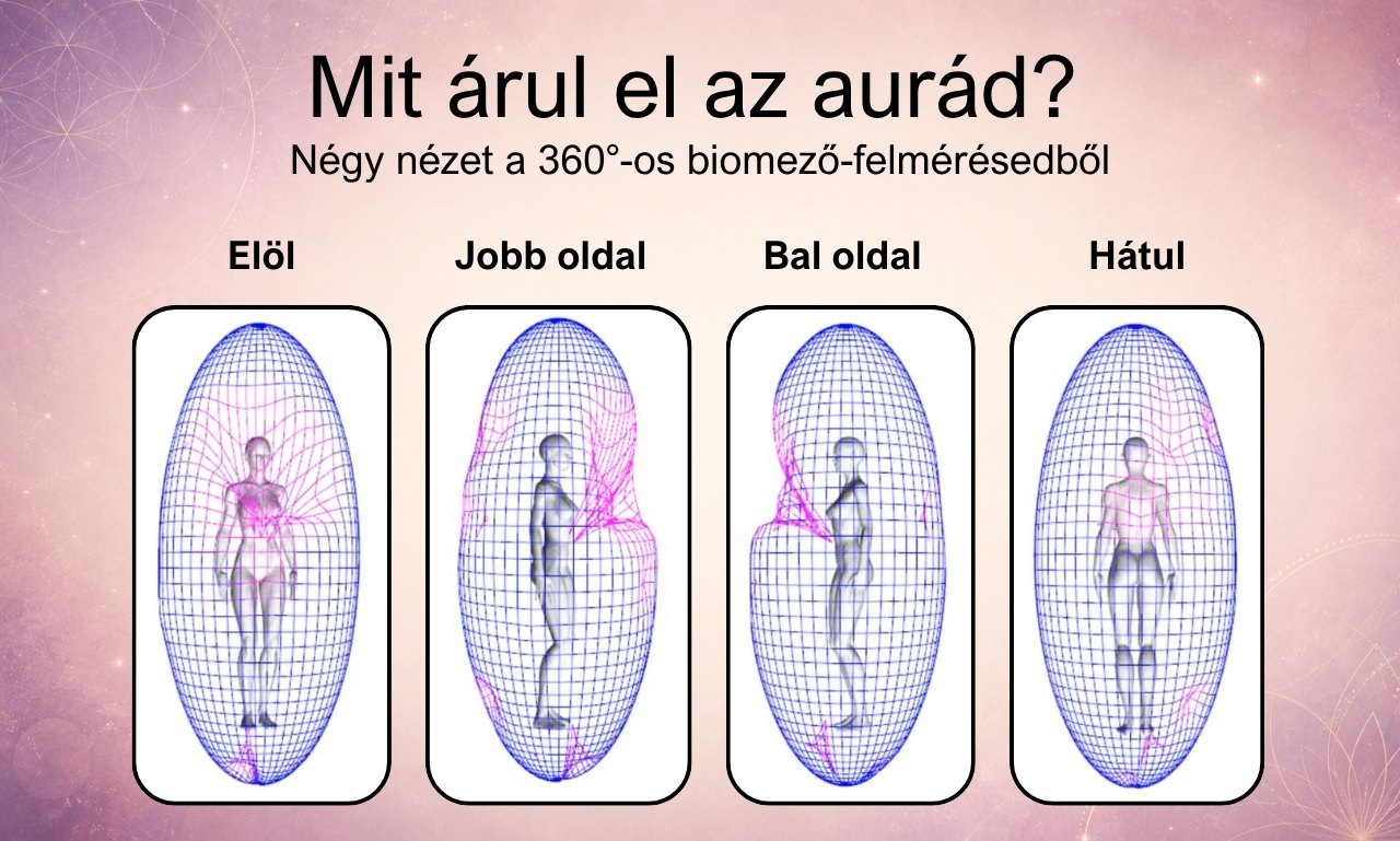 Négy nézet egy valódi, 360 fokos biomező-felmérésből: elölről, jobbról, balról és hátulról