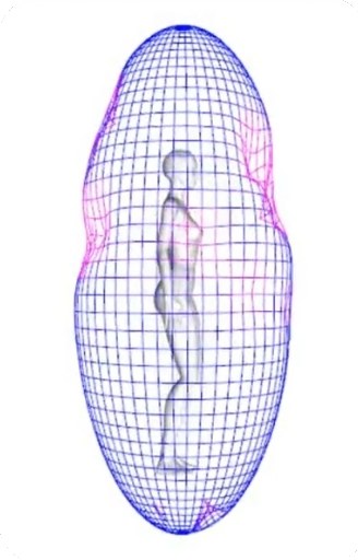 The same sample biofield scan after energizing, showing the pink areas reduced and the field more evenly filled in